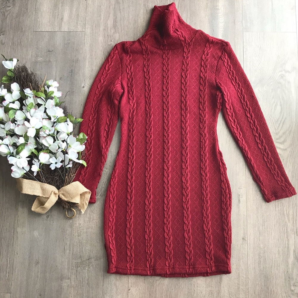 Burgundy sweater dress long sleeve High neck NWT